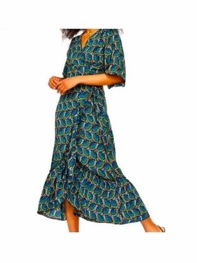 silk and salt maxi dress Silk & Salt Journey Maxi Wrap Dress African Peacock